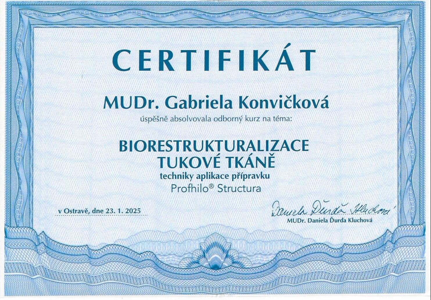 Certifikát — MUDr. Gabriela Konvičková